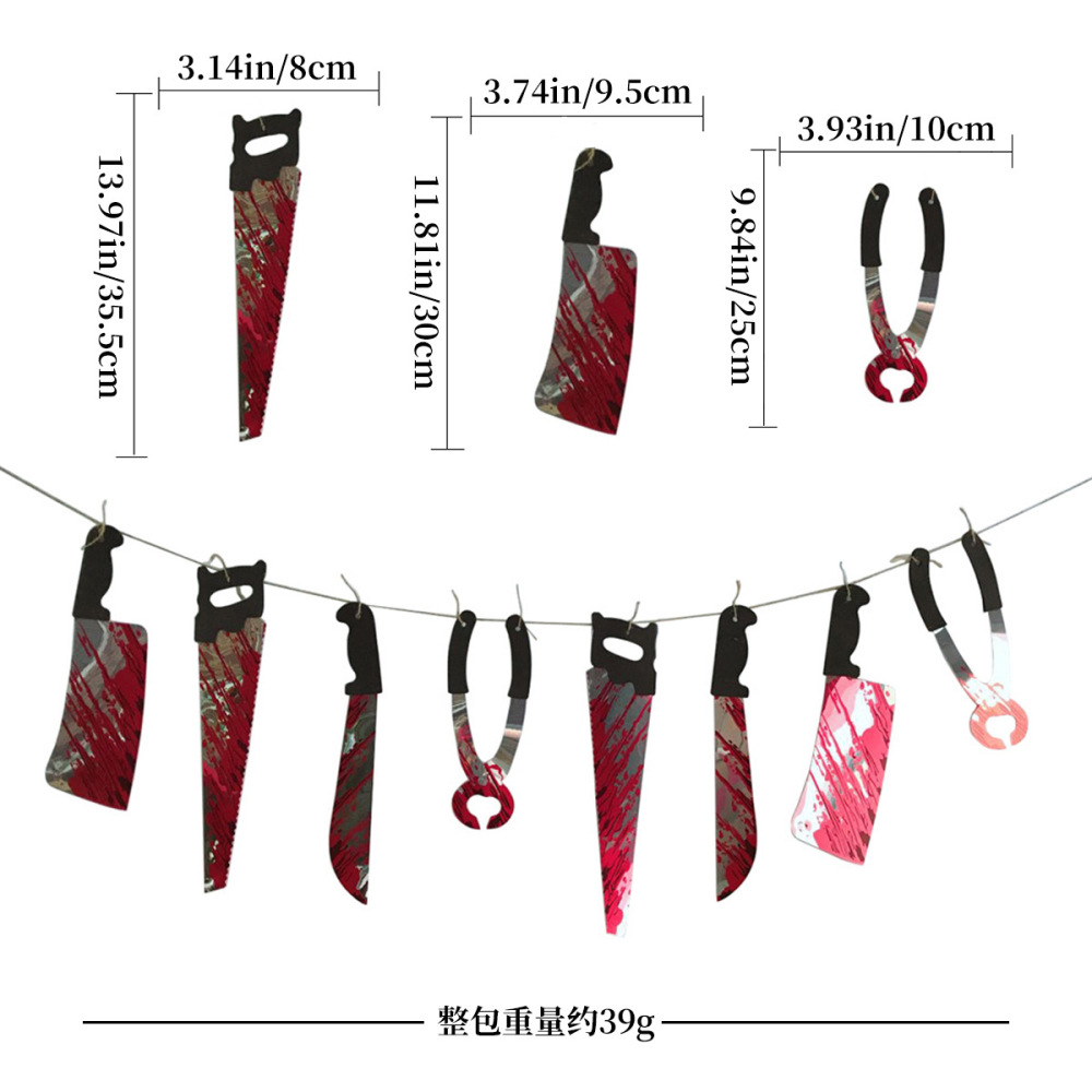 Halloween Decoration Scary Blood Knife Hanging Flag Haunted House Prank Pvc Props Hanging Decorations