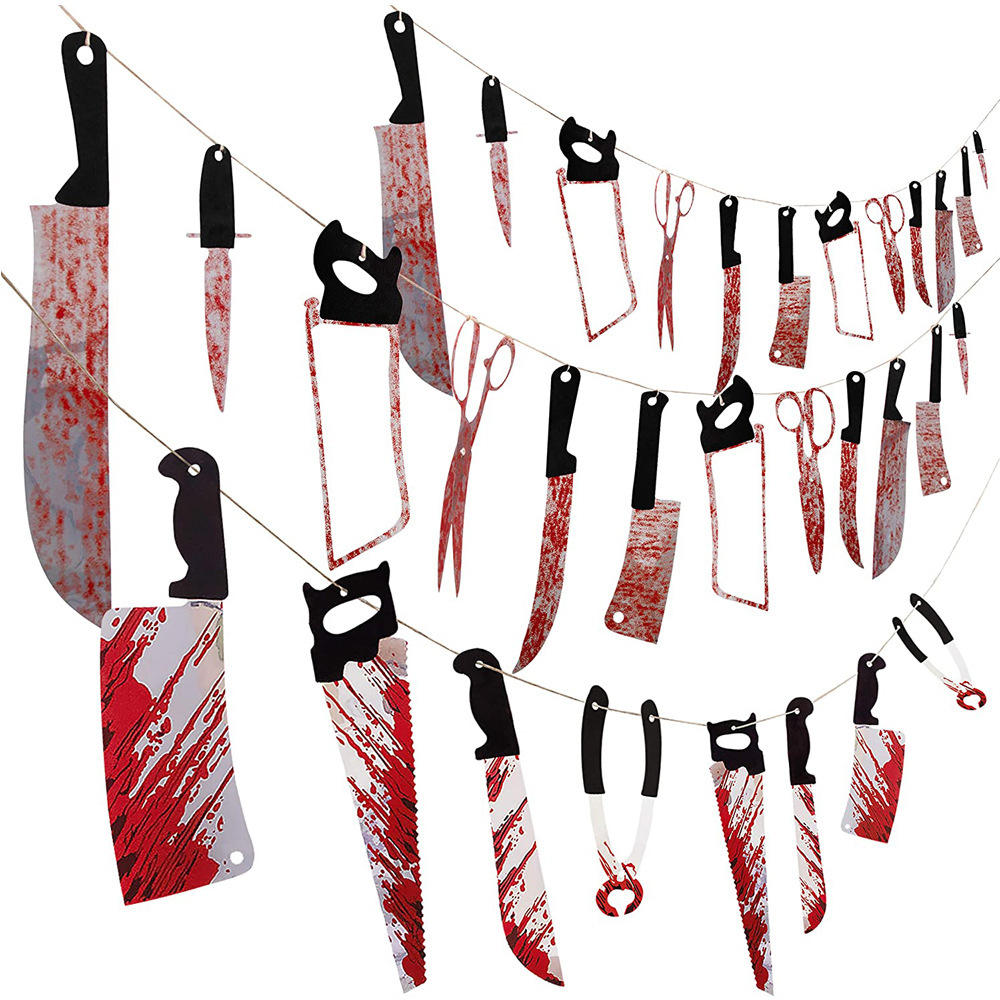 Halloween Decoration Scary Blood Knife Hanging Flag Haunted House Prank Pvc Props Hanging Decorations