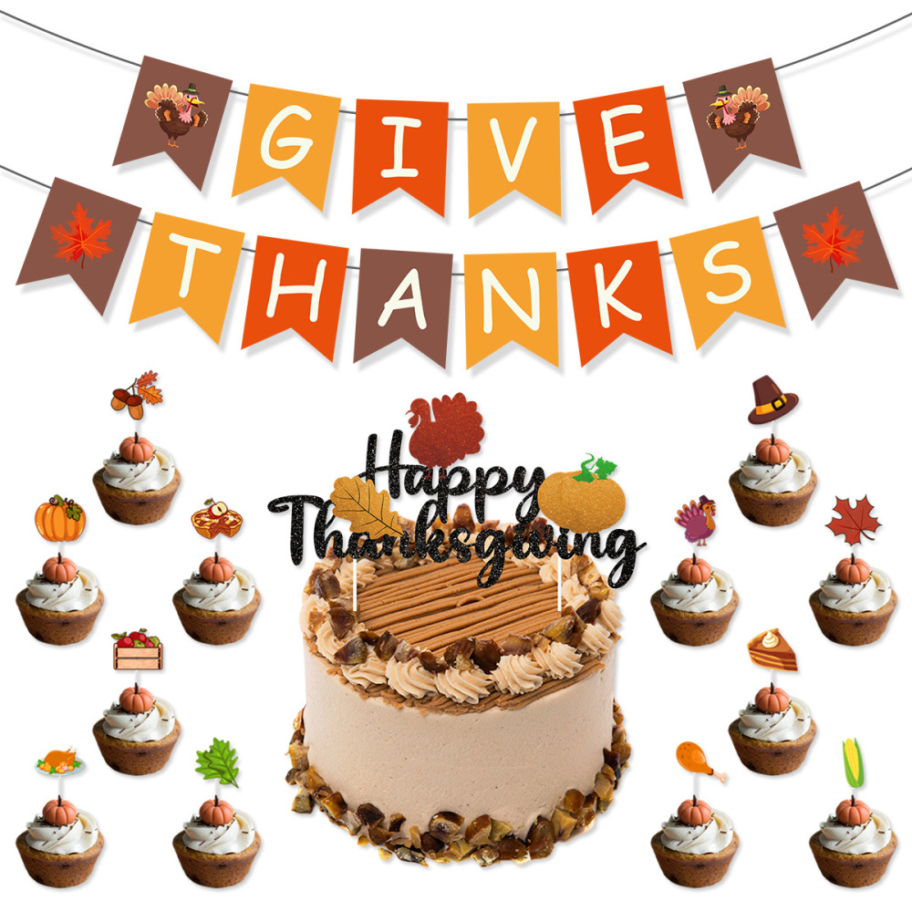Thanksgiving Decorations Pull Flags Maple Leaf Pumpkin Banner Balloon Set Fall Party Decorations