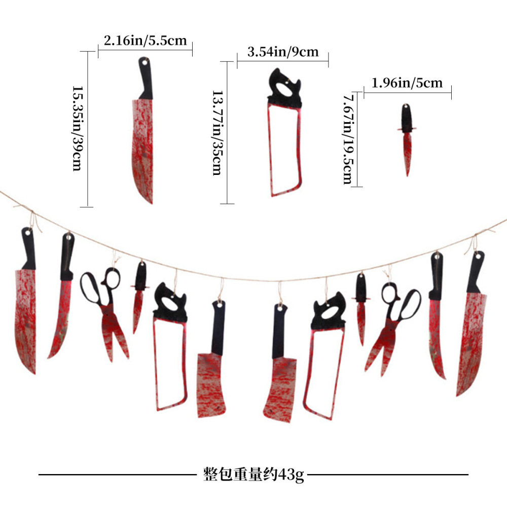 Halloween Decoration Scary Blood Knife Hanging Flag Haunted House Prank Pvc Props Hanging Decorations