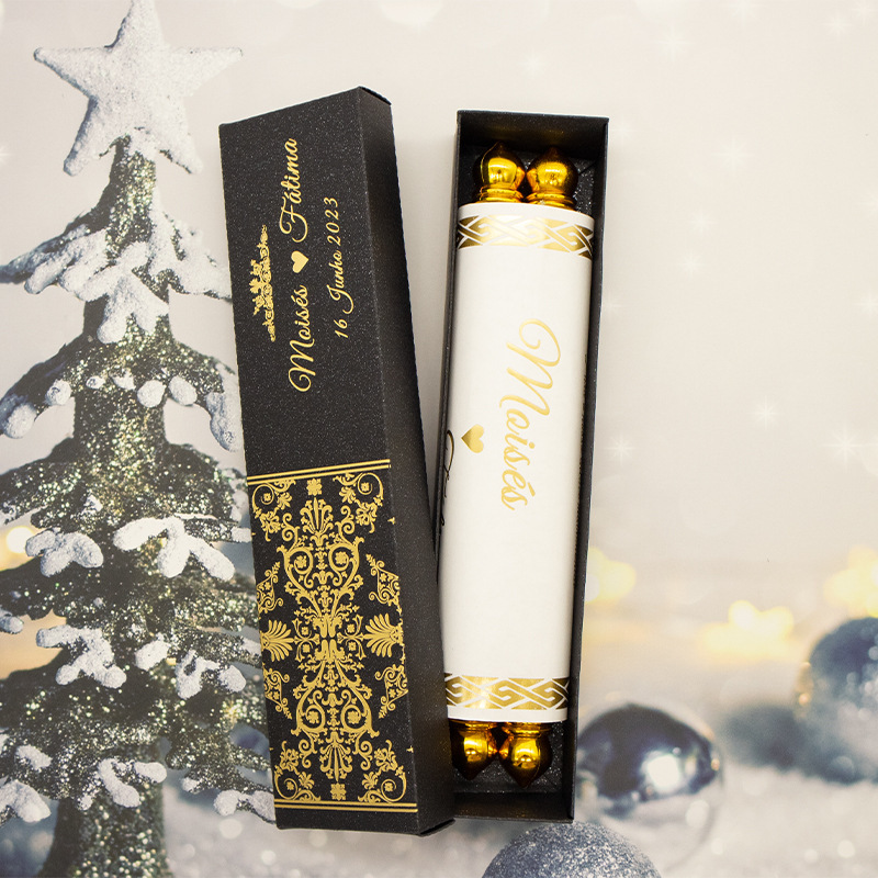 Royal Style Gold Foil Stamping Unique Box Tassel Packing Paper Scroll Rolling Wedding Invitation Cards