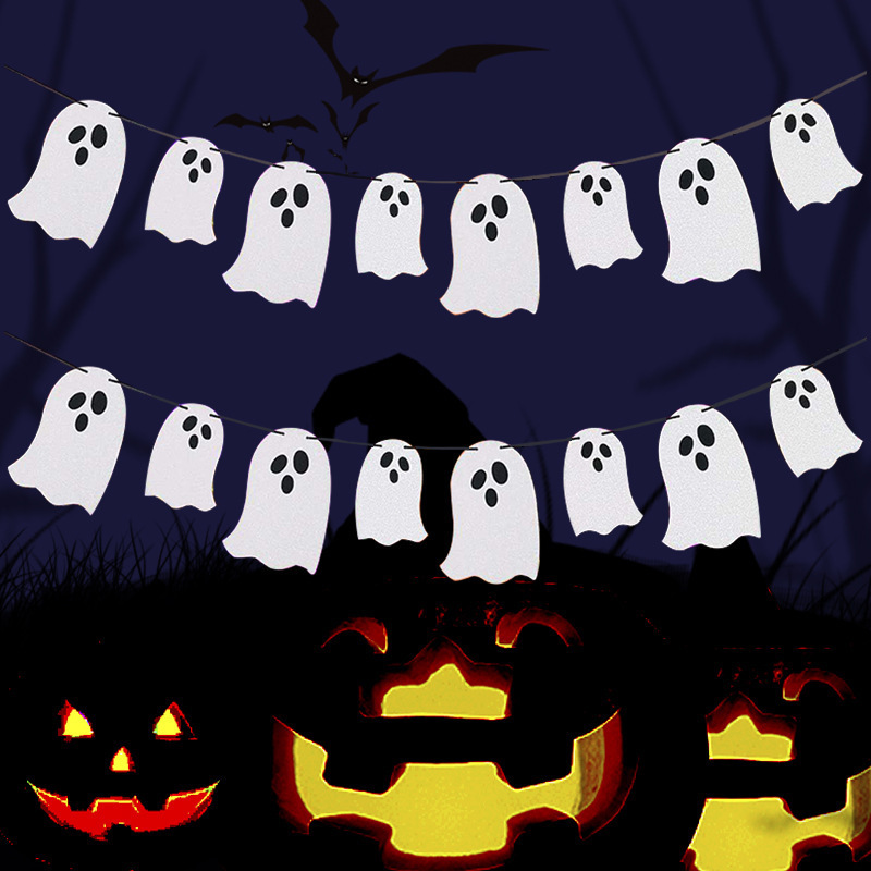 Halloween Ghost Flag Party Decoration Banner Pull Flower Pull Flag Hanging Decoration Ghost Festival Pendant