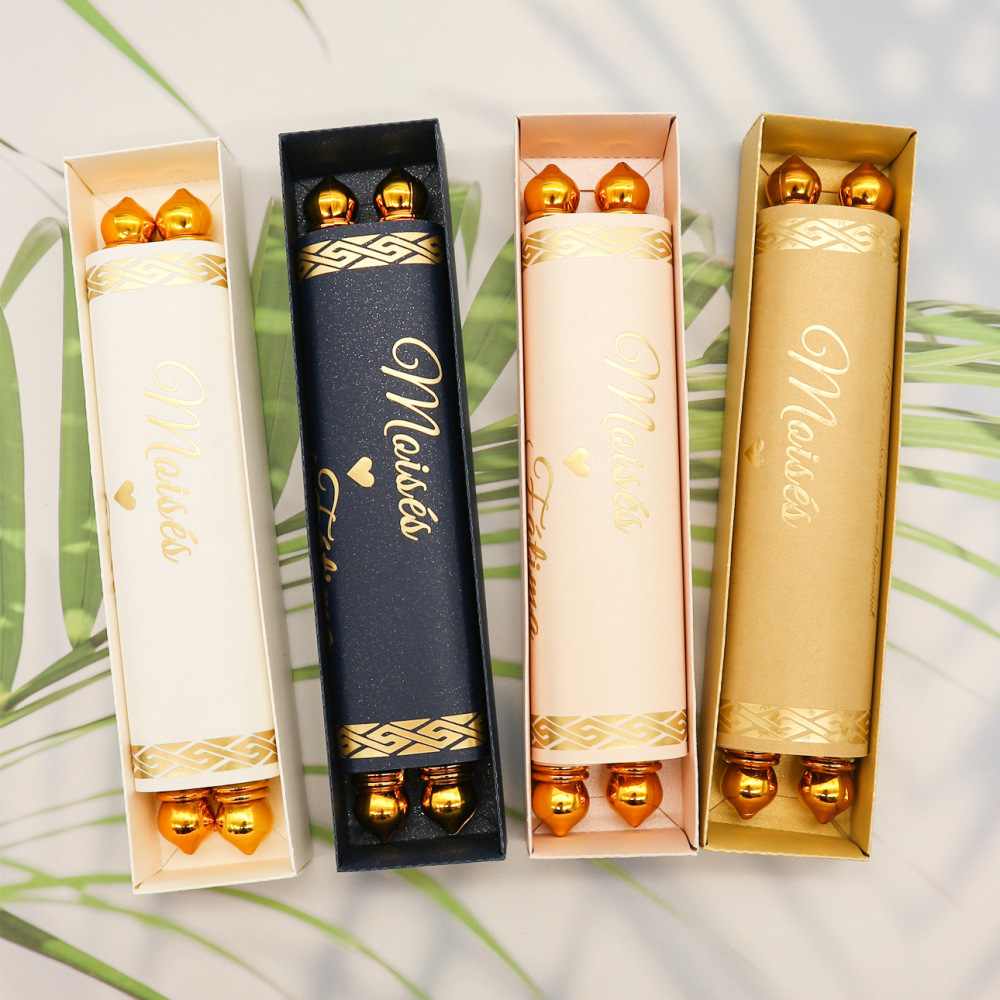Royal Style Gold Foil Stamping Unique Box Tassel Packing Paper Scroll Rolling Wedding Invitation Cards