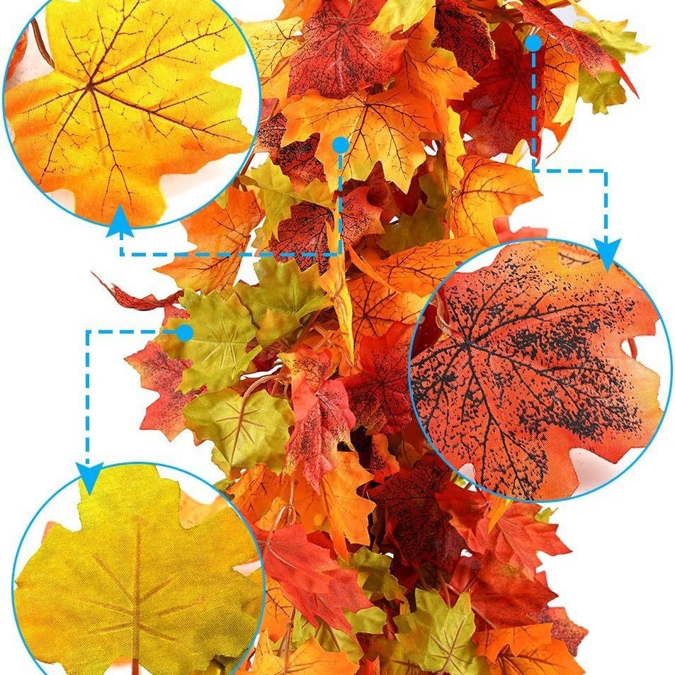 Autumn Decoration Artificial Green Plant Maple Leaf Christmas Wall Hanging Decoration Maple Cane
