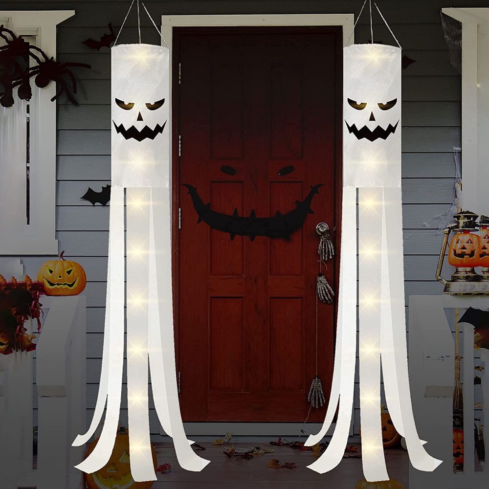 Halloween Ghost Windsock Flag  in the dark Halloween Outdoor Hanging Decor for Yard Patio Garden Pathway Party Decoration