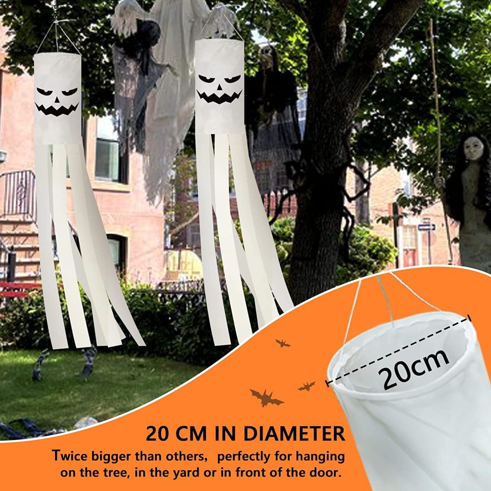 Halloween Ghost Windsock Flag  in the dark Halloween Outdoor Hanging Decor for Yard Patio Garden Pathway Party Decoration