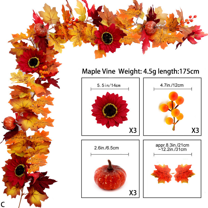 Thanksgiving Autumn Hanging Maple Leaf Rattan Autumn Harvest Festival Decorating Home