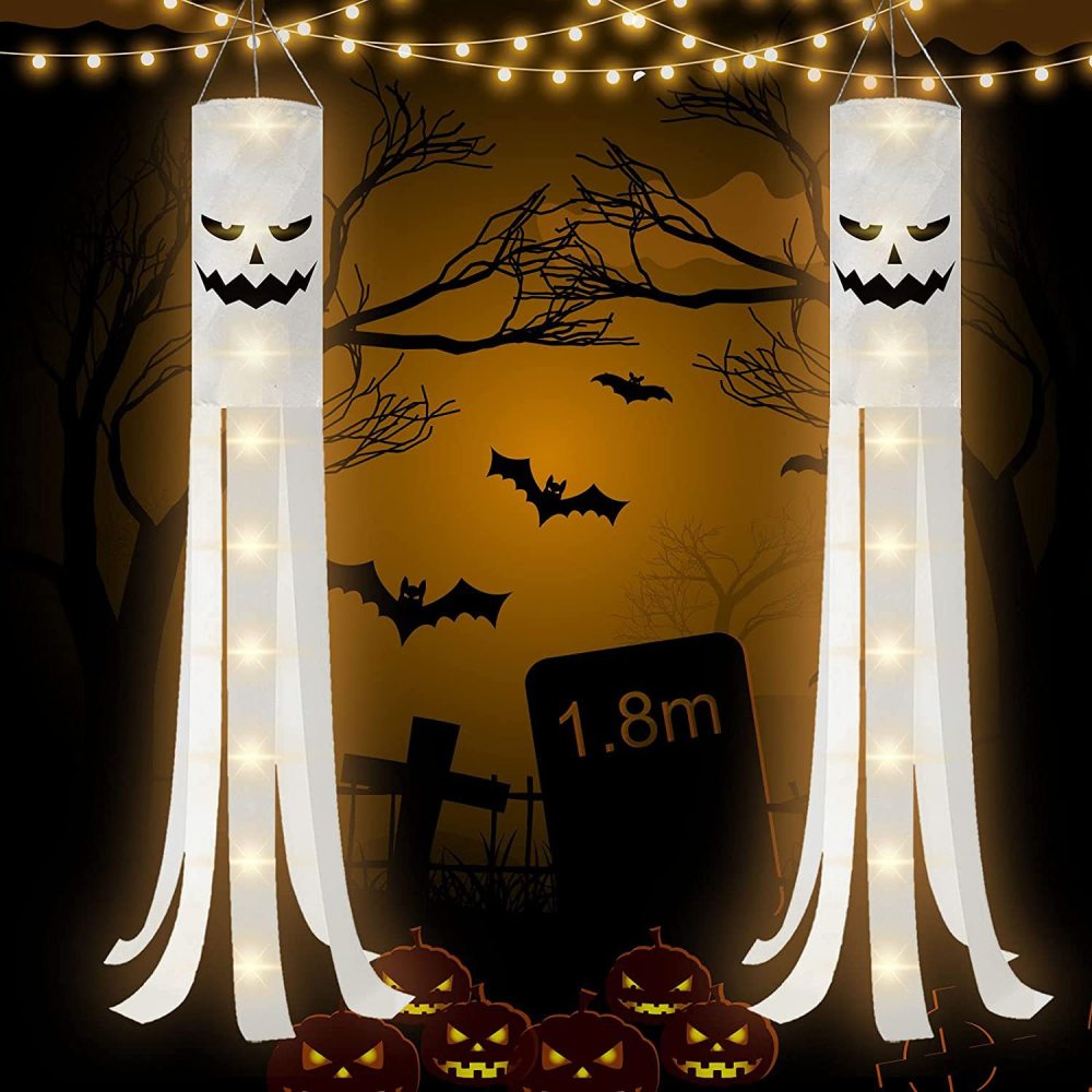 Halloween Ghost Windsock Flag  in the dark Halloween Outdoor Hanging Decor for Yard Patio Garden Pathway Party Decoration