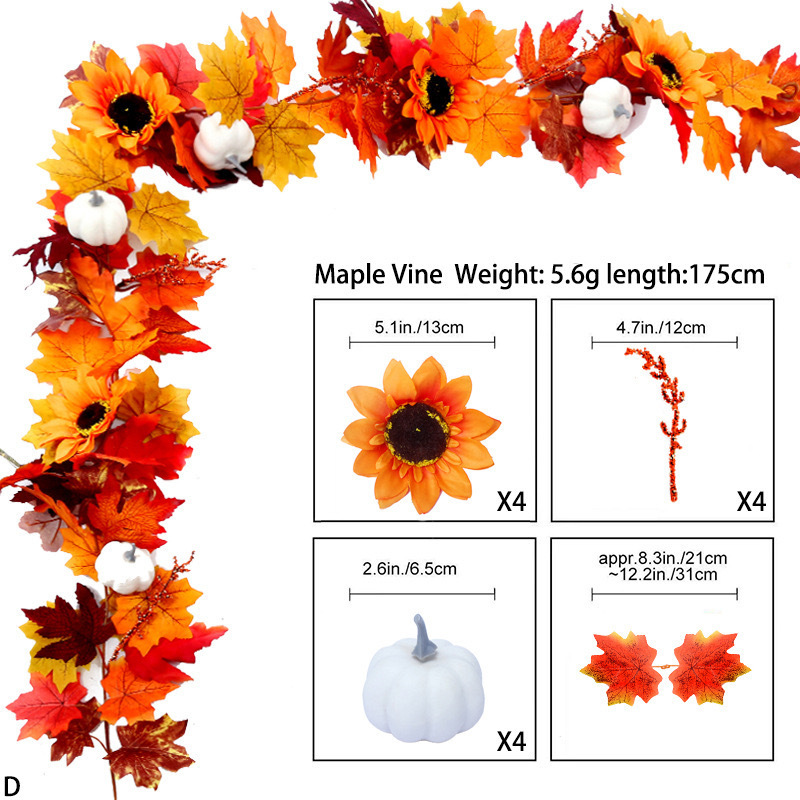 Thanksgiving Autumn Hanging Maple Leaf Rattan Autumn Harvest Festival Decorating Home
