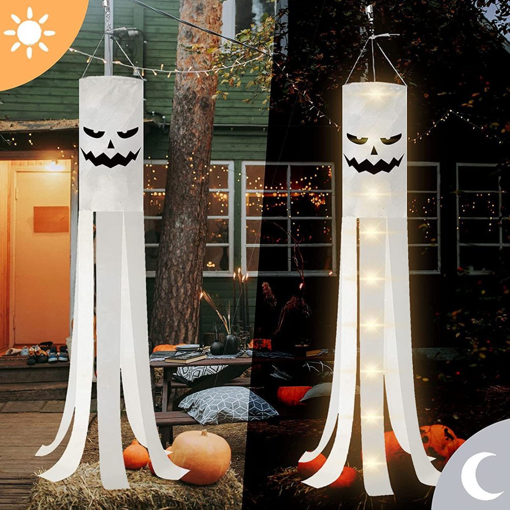 Halloween Ghost Windsock Flag  in the dark Halloween Outdoor Hanging Decor for Yard Patio Garden Pathway Party Decoration