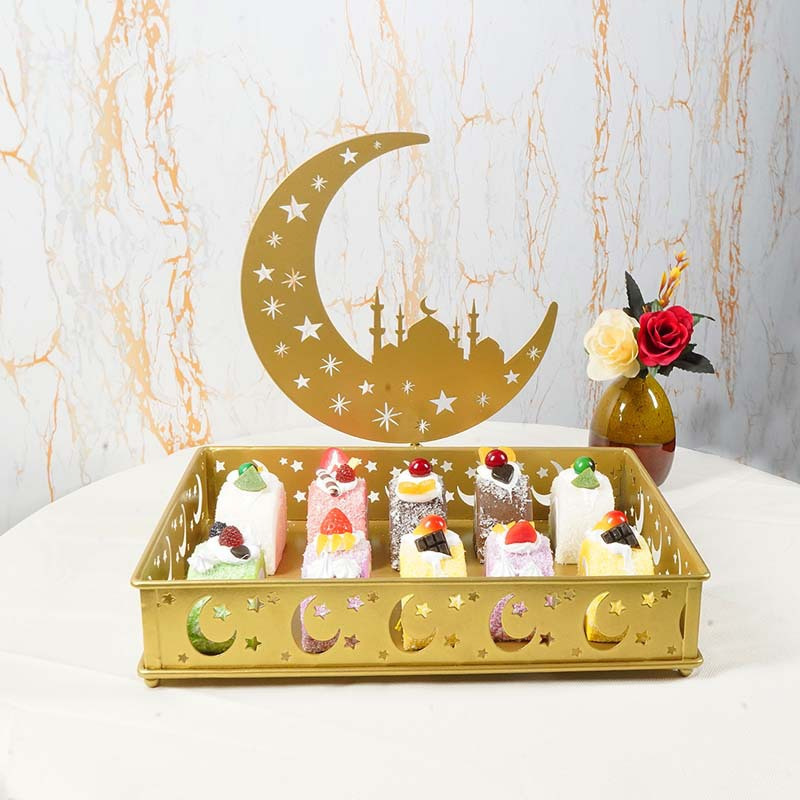 Gold Polished Metal Serving Tray with Solid Handles Storage Plate Applicable to Cakes Desserts Fruits Candy Buffet Snack Food Tra