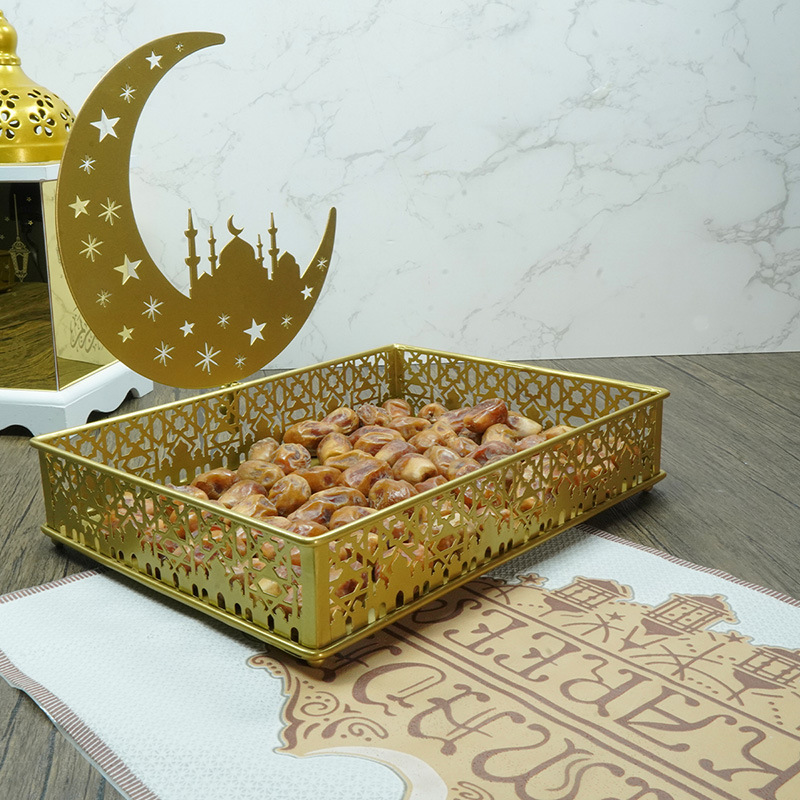 Gold Polished Metal Serving Tray with Solid Handles Storage Plate Applicable to Cakes Desserts Fruits Candy Buffet Snack Food Tra