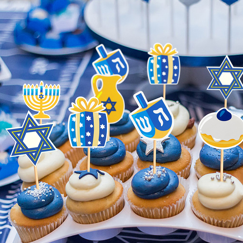 Hanukkah Cupcake Toppers and Wrappers for Hanukkah Party Decorations Chanukkah Theme Party Supplies