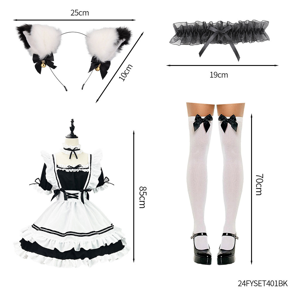 Halloween Cat Costume Accessory for Women Including Masquerade Cat Mask Ear Headband PU Leather Glove Thigh High Stockings