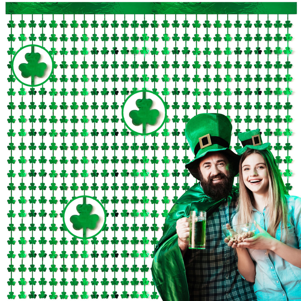 St.Patrick’s Day Shamrock Foil Curtain - Irish Lucky Green Clover Backdrop Photo Booth Party Decorations Supplies