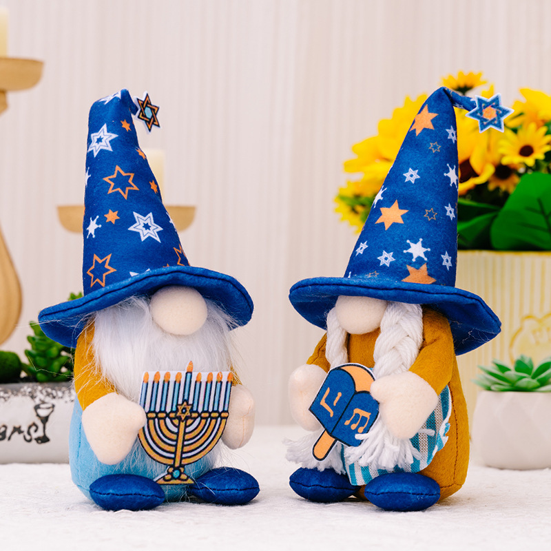 Home Decor Hanukkah Gnome Doll Stuffed Chanukah Gnome Menorah Swedish Ornament Handmade Elf Dwarf Figurines Desktop Faceless Doll for Farmhouse Home Decorations Table Decor