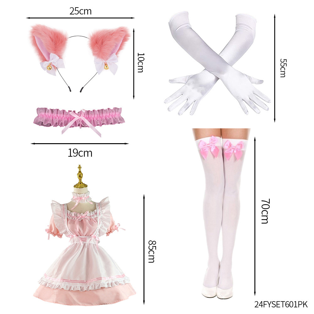 Halloween Cat Costume Accessory for Women Including Masquerade Cat Mask Ear Headband PU Leather Glove Thigh High Stockings