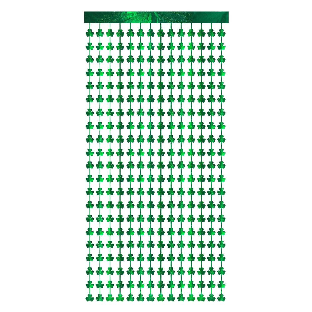 St.Patrick’s Day Shamrock Foil Curtain - Irish Lucky Green Clover Backdrop Photo Booth Party Decorations Supplies