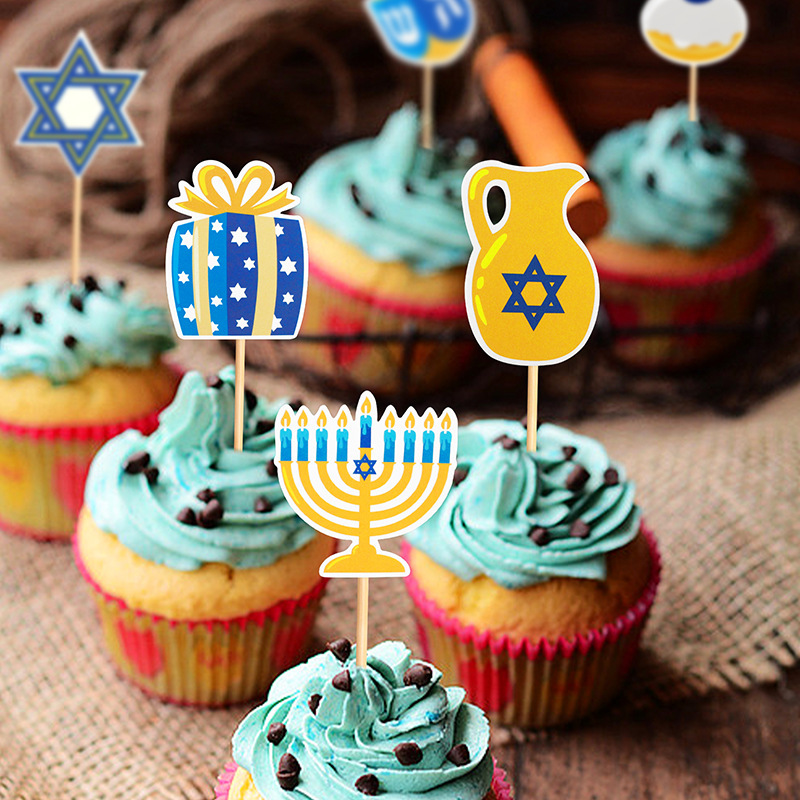 Hanukkah Cupcake Toppers and Wrappers for Hanukkah Party Decorations Chanukkah Theme Party Supplies