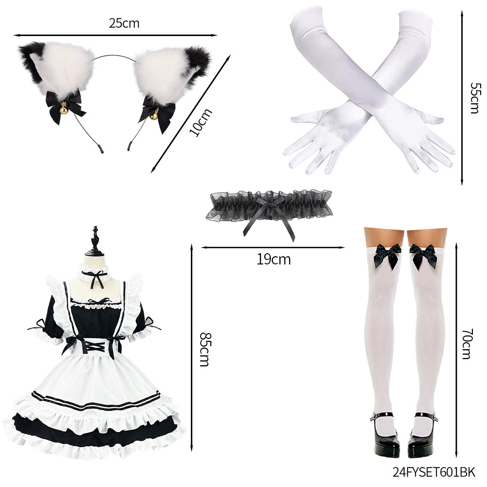 Halloween Cat Costume Accessory for Women Including Masquerade Cat Mask Ear Headband PU Leather Glove Thigh High Stockings