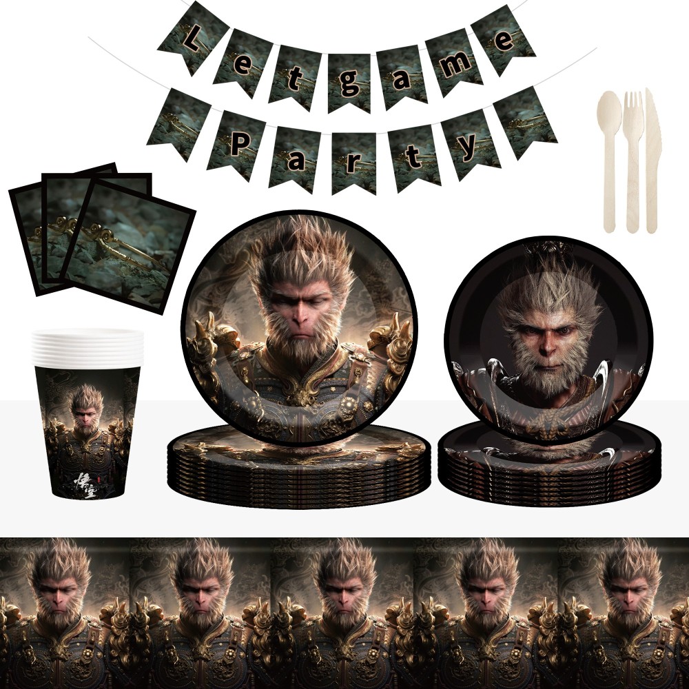 Black Myth Wukong Game Themed Party Decorations Disposable Party Paper Tableware Set