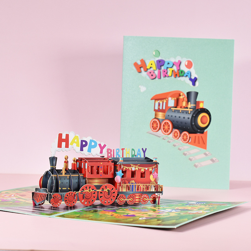 Happy Birthday Train Handmade 3D Pop Up Greeting Card