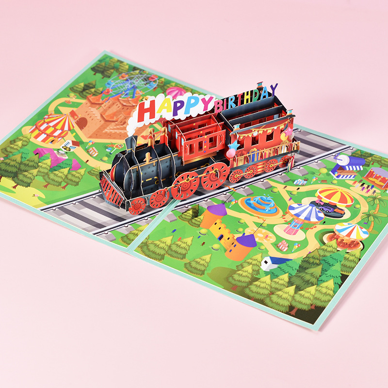 Happy Birthday Train Handmade 3D Pop Up Greeting Card