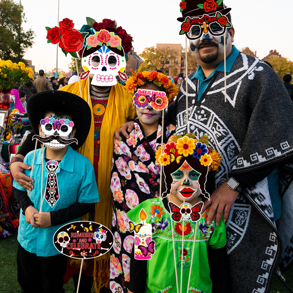 Day of The Dead Photo Booth Props Mexican Fiesta Photo Props for Day of The Dead and Cinco de Mayo Decorations Sugar Skull Photo Booth Props Kit