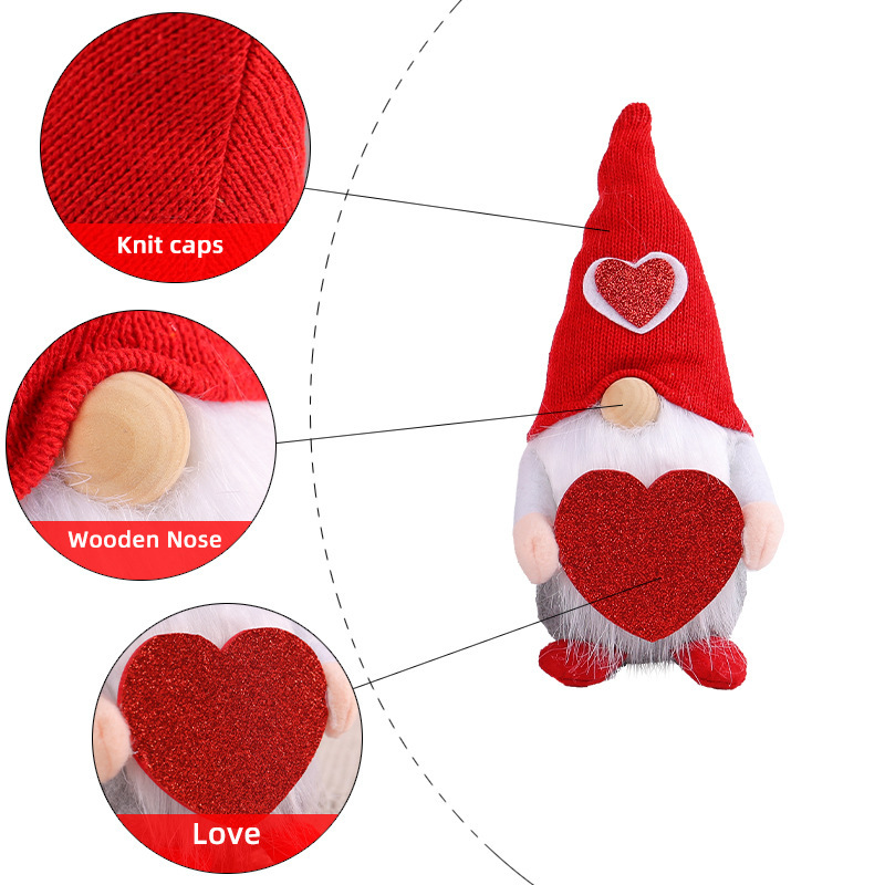 Valentines Day Gnomes Decoration Cupid Heart Arrow Plush Doll LED Light Elf Doll Handmade Gnomes Plush Ornaments