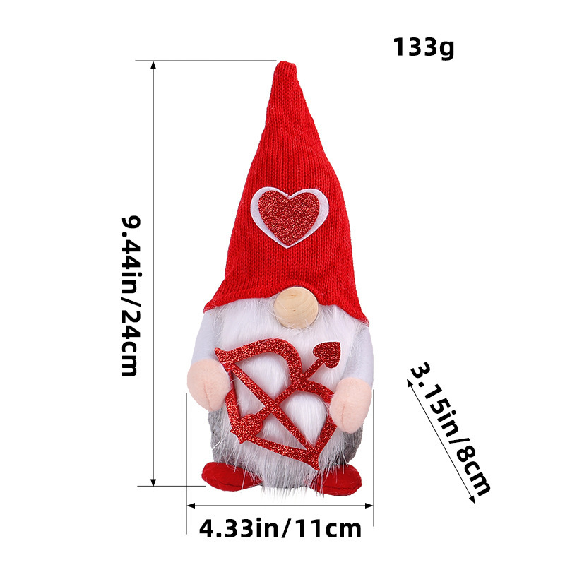 Valentines Day Gnomes Decoration Cupid Heart Arrow Plush Doll LED Light Elf Doll Handmade Gnomes Plush Ornaments