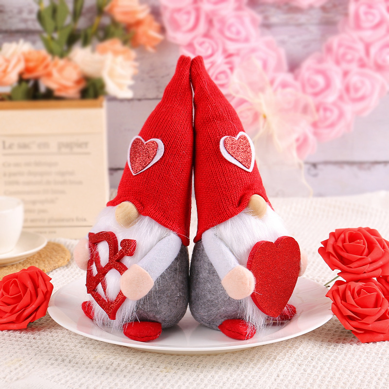 Valentines Day Gnomes Decoration Cupid Heart Arrow Plush Doll LED Light Elf Doll Handmade Gnomes Plush Ornaments