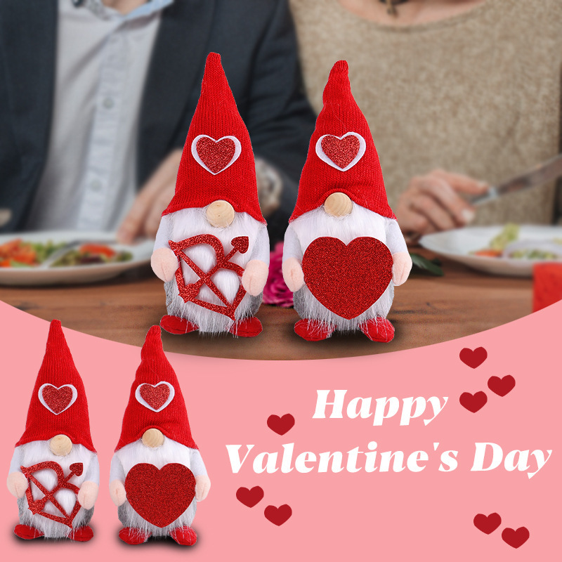 Valentines Day Gnomes Decoration Cupid Heart Arrow Plush Doll LED Light Elf Doll Handmade Gnomes Plush Ornaments