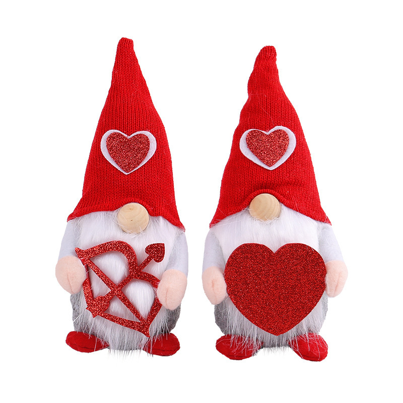 Valentines Day Gnomes Decoration Cupid Heart Arrow Plush Doll LED Light Elf Doll Handmade Gnomes Plush Ornaments