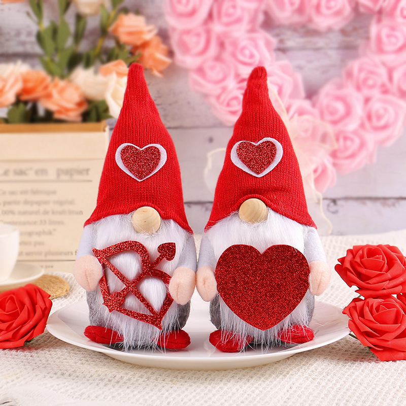 Valentines Day Gnomes Decoration Cupid Heart Arrow Plush Doll LED Light Elf Doll Handmade Gnomes Plush Ornaments
