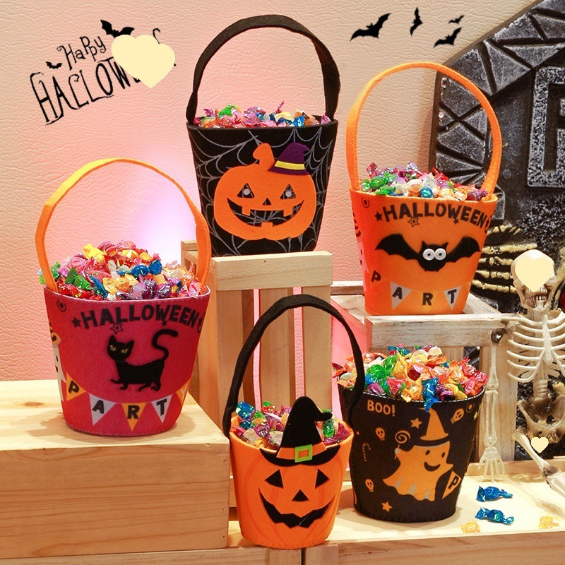 Trick-or-Treat Baskets Pumpkin and Bat Candy Bucket Design Candy Bags for Kids Boo Canvas Tote Bags for Halloween Party Favors and Decorations