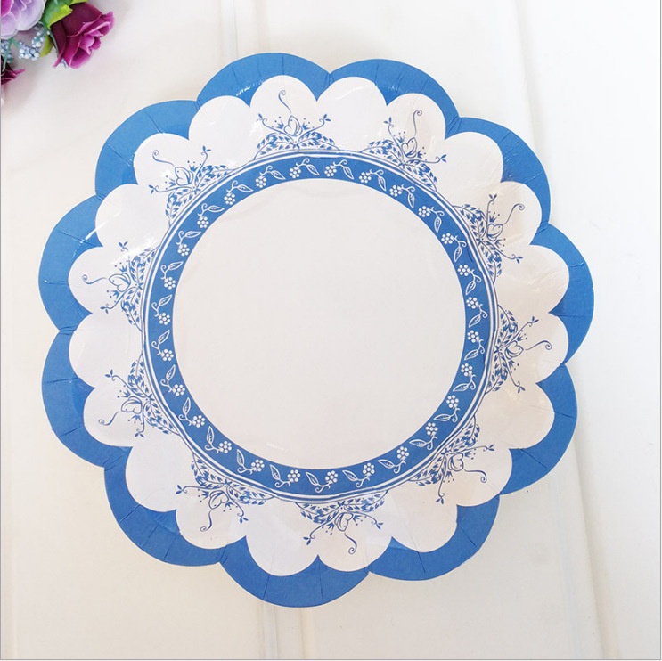 Blue and White Porcelain Disposable Paper Plate（x8）