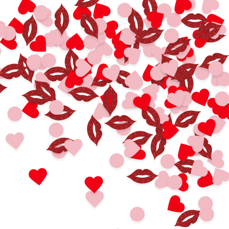 Valentine's Day Pink Red Heart Confetti with Circles Lips Love Confetti Decorations for Engagements Weddings Baby Showers Mother's Day Birthday Table Decor Glitter Party Supplies