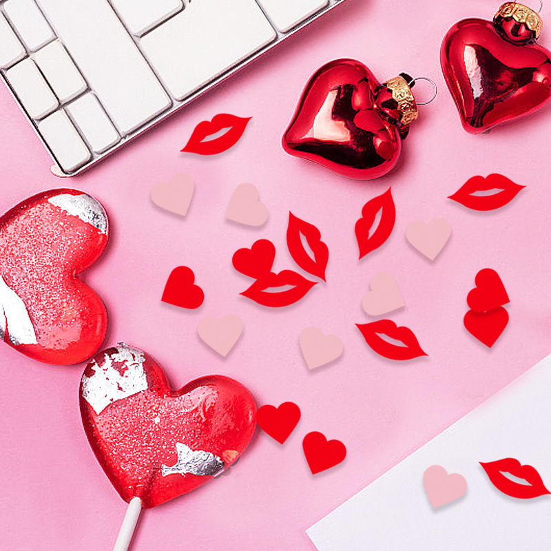 Valentine's Day Pink Red Heart Confetti with Circles Lips Love Confetti Decorations for Engagements Weddings Baby Showers Mother's Day Birthday Table Decor Glitter Party Supplies