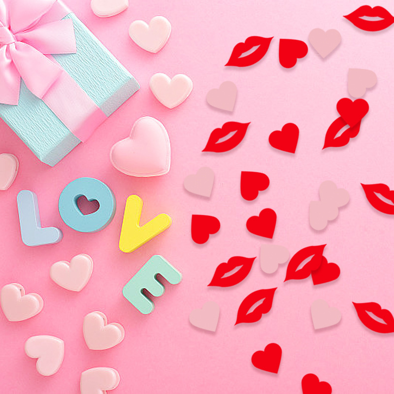 Valentine's Day Pink Red Heart Confetti with Circles Lips Love Confetti Decorations for Engagements Weddings Baby Showers Mother's Day Birthday Table Decor Glitter Party Supplies