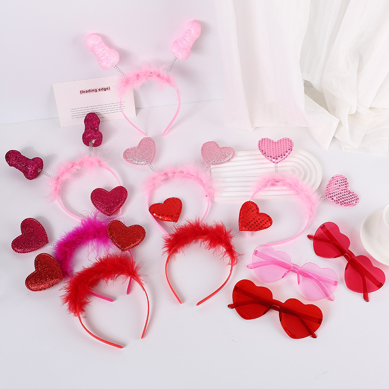 Valentine's Day Heart Headband Glitter Red Love Hair Hoop Boppers Hair Accessories Cupid Heart Shaped Hairband Sequin Headpiece Holiday Party Gift Decoration Supplies For Women Girls