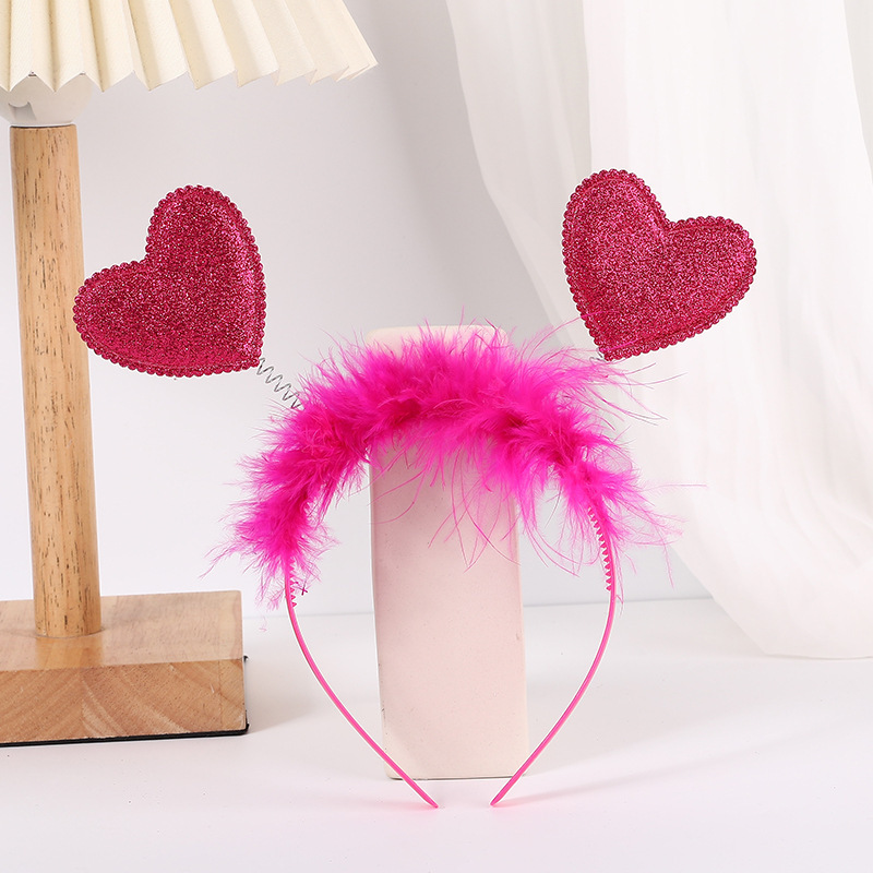 Valentine's Day Heart Headband Glitter Red Love Hair Hoop Boppers Hair Accessories Cupid Heart Shaped Hairband Sequin Headpiece Holiday Party Gift Decoration Supplies For Women Girls