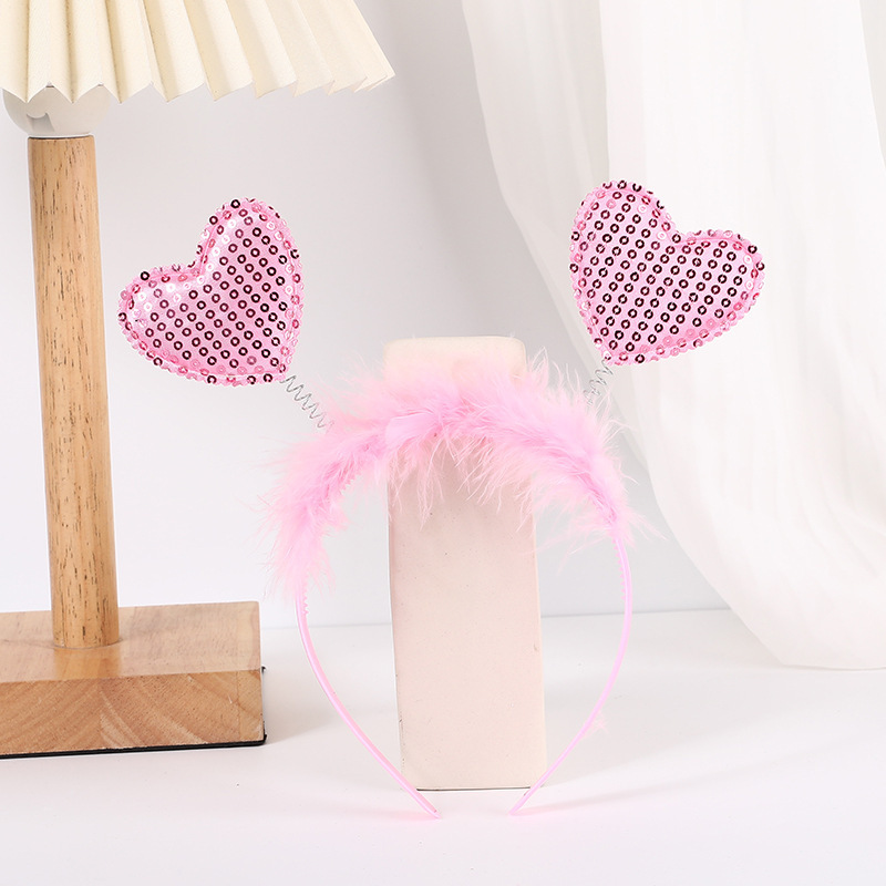 Valentine's Day Heart Headband Glitter Red Love Hair Hoop Boppers Hair Accessories Cupid Heart Shaped Hairband Sequin Headpiece Holiday Party Gift Decoration Supplies For Women Girls