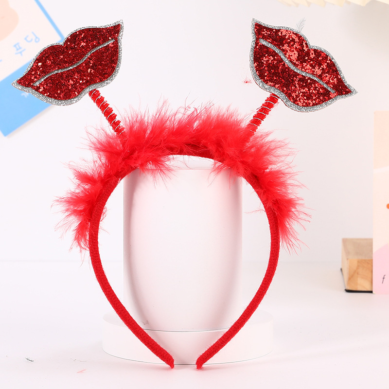 Valentine's Day Heart Headband Glitter Red Love Hair Hoop Boppers Hair Accessories Cupid Heart Shaped Hairband Sequin Headpiece Holiday Party Gift Decoration Supplies For Women Girls