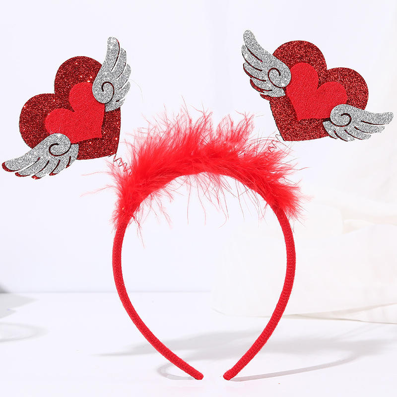 Valentine's Day Heart Headband Glitter Red Love Hair Hoop Boppers Hair Accessories Cupid Heart Shaped Hairband Sequin Headpiece Holiday Party Gift Decoration Supplies For Women Girls
