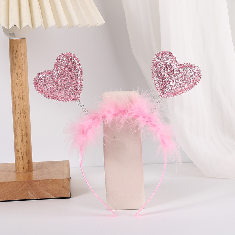 Valentine's Day Heart Headband Glitter Red Love Hair Hoop Boppers Hair Accessories Cupid Heart Shaped Hairband Sequin Headpiece Holiday Party Gift Decoration Supplies For Women Girls