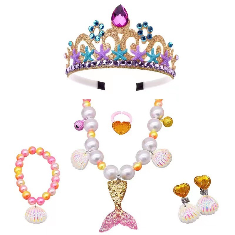 Halloween mermaid girl dress new mermaid wig necklace bag costume
