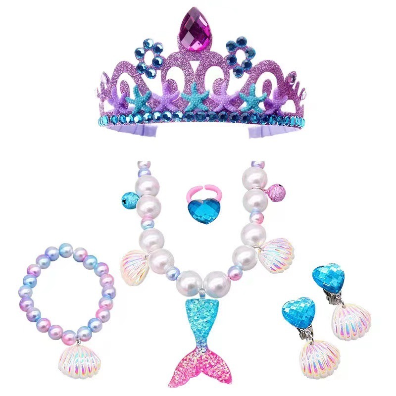 Halloween mermaid girl dress new mermaid wig necklace bag costume
