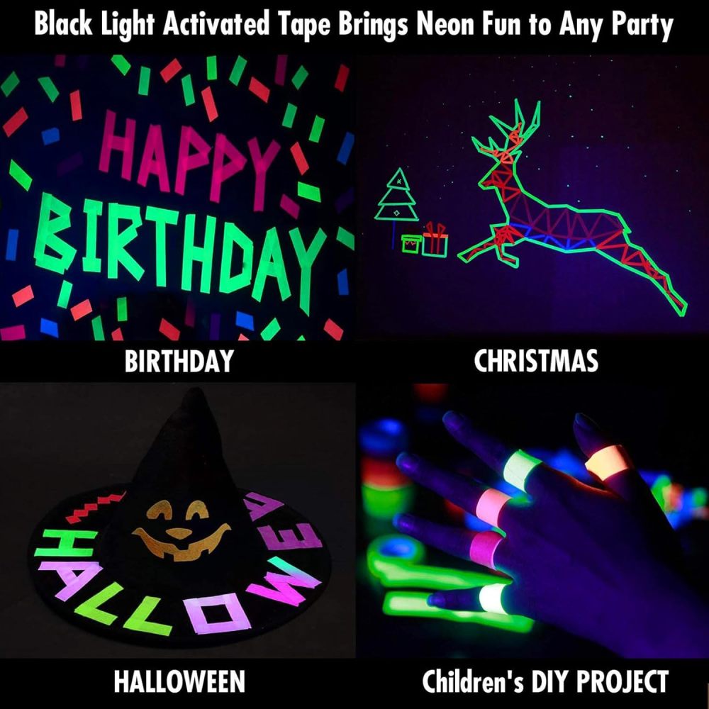 6 Colors Neon Gaffer Cloth Tape Glow in the Dark Neon Duct Tape Fluorescent Ultraviolet Black Light Luminous Masking Tape