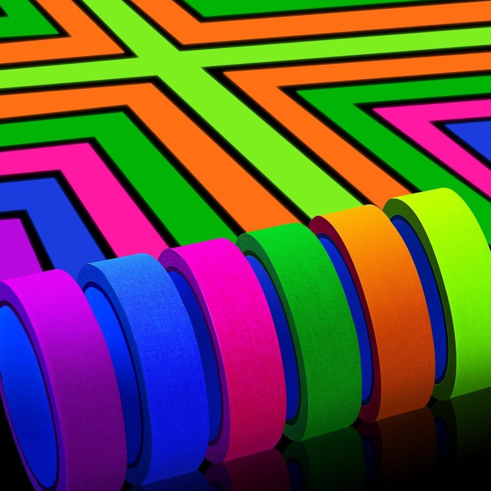 6 Colors Neon Gaffer Cloth Tape Glow in the Dark Neon Duct Tape Fluorescent Ultraviolet Black Light Luminous Masking Tape
