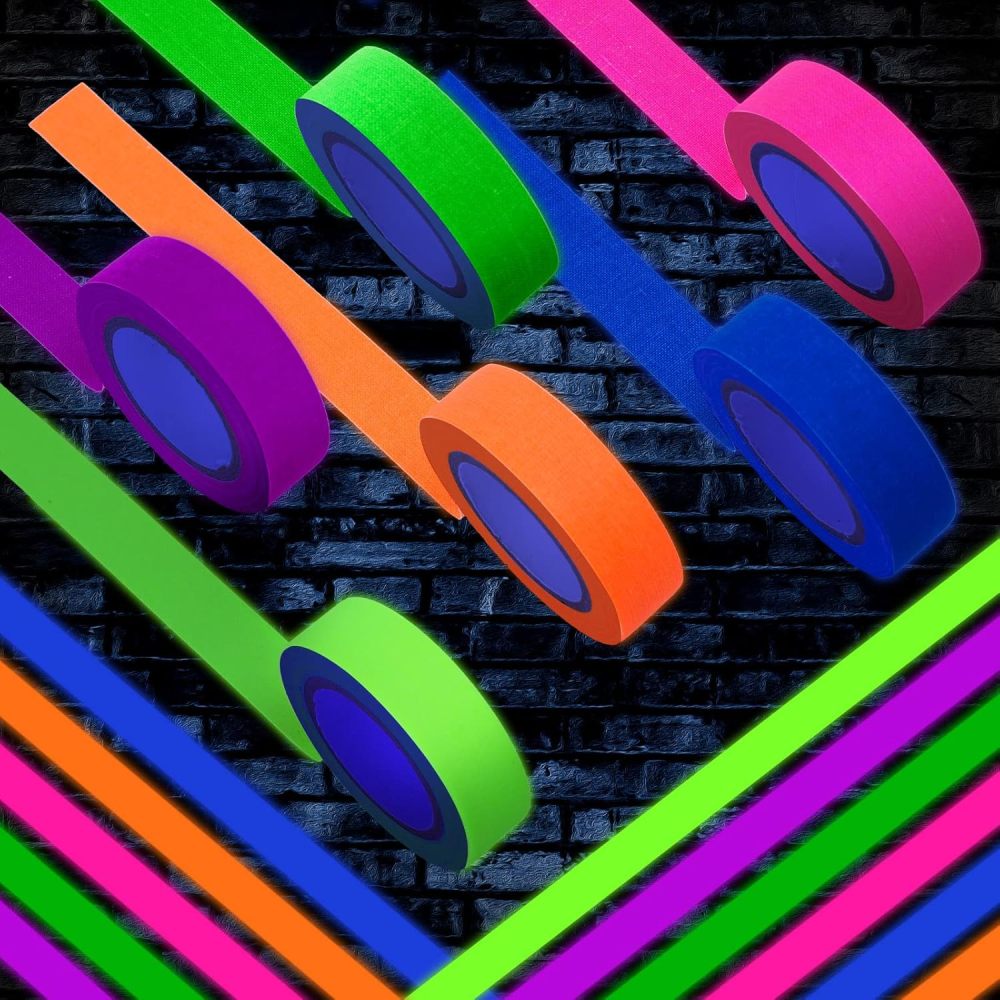6 Colors Neon Gaffer Cloth Tape Glow in the Dark Neon Duct Tape Fluorescent Ultraviolet Black Light Luminous Masking Tape